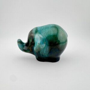 Vintage Blue Mountain Art Pottery Baby Elephant Figurine Green Glaze